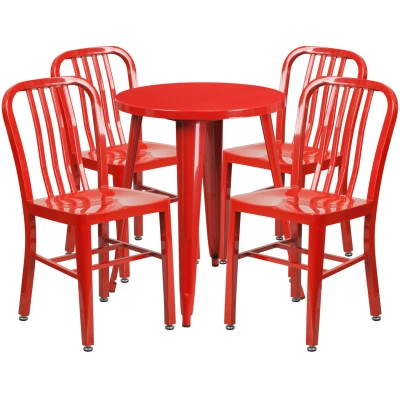 Flash Furniture 24'' Round Red Metal Indoor-outdoor Table Set With 4 Vertical Slat Back Chairs