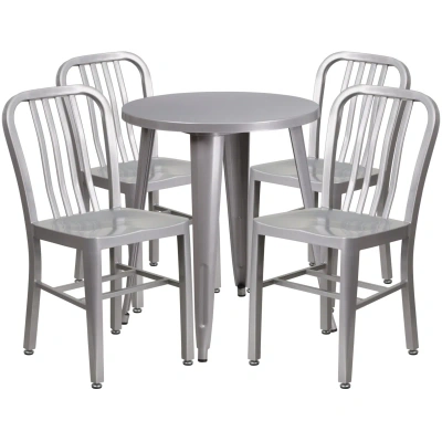 Flash Furniture 24'' Round Silver Metal Indoor-outdoor Table Set With 4 Vertical Slat Back Chairs In Gray
