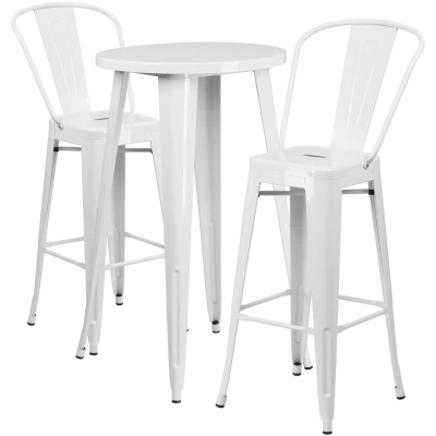 Flash Furniture 24'' Round White Metal Indoor-outdoor Bar Table Set With 2 Cafe Stools