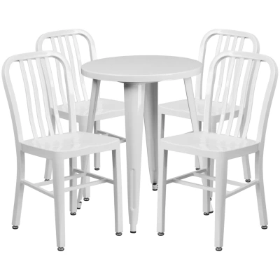 Flash Furniture 24'' Round White Metal Indoor-outdoor Table Set With 4 Vertical Slat Back Chairs