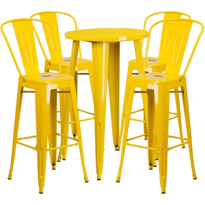 Flash Furniture 24'' Round Yellow Metal Indoor-outdoor Bar Table Set With 4 Cafe Stools