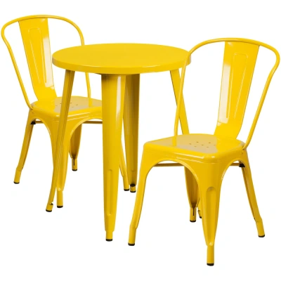 Flash Furniture 24'' Round Yellow Metal Indoor-outdoor Table Set With 2 Cafe Chairs