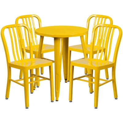 Flash Furniture 24'' Round Yellow Metal Indoor-outdoor Table Set With 4 Vertical Slat Back Chairs