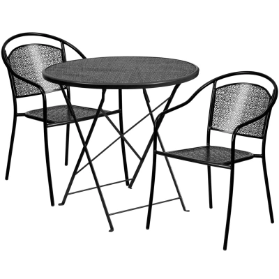 Flash Furniture 30'' Round Black Indoor-outdoor Steel Folding Patio Table Set With 2 Round Back Chairs
