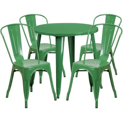 Flash Furniture 30'' Round Green Metal Indoor-outdoor Table Set With 4 Cafe Chairs