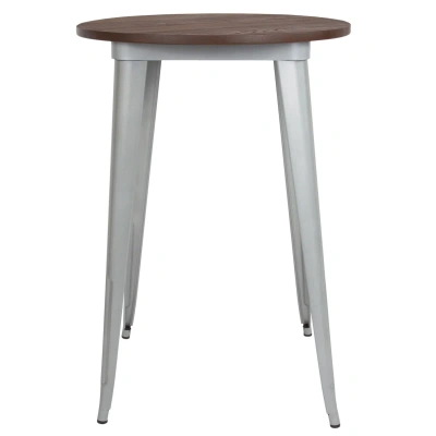 Flash Furniture 30" Round Silver Metal Indoor Bar Height Table With Walnut Rustic Wood Top In Gray