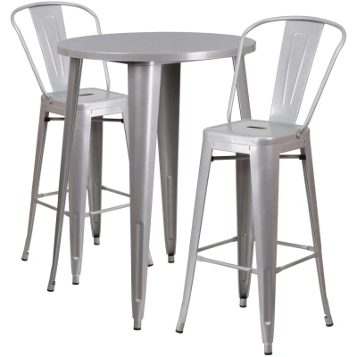 Flash Furniture 30'' Round Silver Metal Indoor-outdoor Bar Table Set With 2 Cafe Stools In Gray
