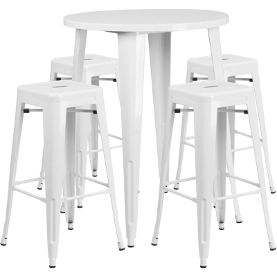 Flash Furniture 30'' Round White Metal Indoor-outdoor Bar Table Set With 4 Square Seat Backless Stools