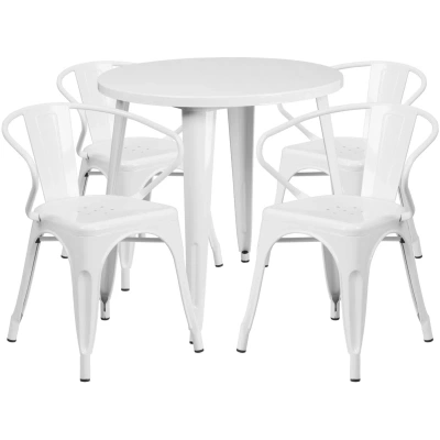 Flash Furniture 30'' Round White Metal Indoor-outdoor Table Set With 4 Arm Chairs