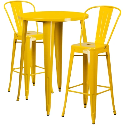 Flash Furniture 30'' Round Yellow Metal Indoor-outdoor Bar Table Set With 2 Cafe Stools
