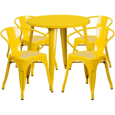 Flash Furniture 30'' Round Yellow Metal Indoor-outdoor Table Set With 4 Arm Chairs