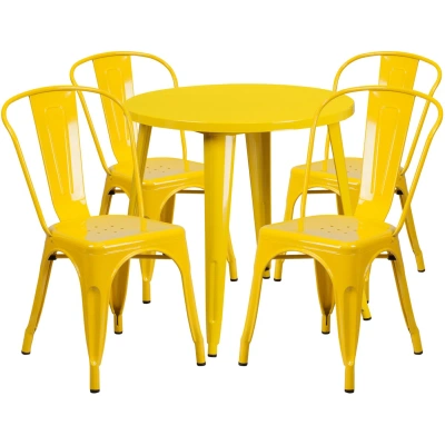 Flash Furniture 30'' Round Yellow Metal Indoor-outdoor Table Set With 4 Cafe Chairs