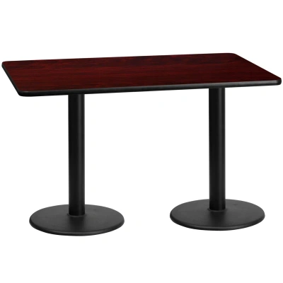 Flash Furniture 30'' X 60'' Rectangular Mahogany Laminate Table Top With 18'' Round Table Height Bases In Brown