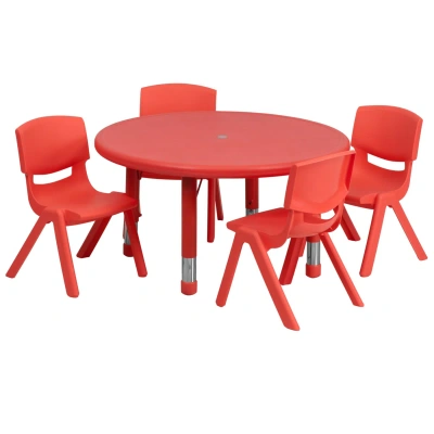 Flash Furniture 33'' Round Red Plastic Height Adjustable Activity Table Set With 4 Chairs