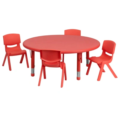 Flash Furniture 45'' Round Red Plastic Height Adjustable Activity Table Set With 4 Chairs