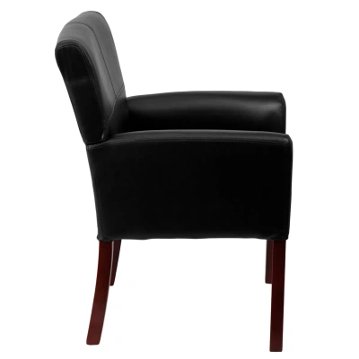 Flash Furniture Black Leather Executive Side Reception Chair With Mahogany Legs