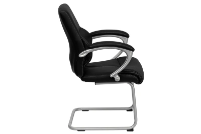 Flash Furniture Black Leather Executive Side Reception Chair With Silver Sled Base