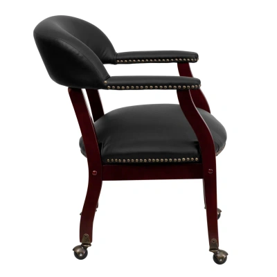 Flash Furniture Black Top Grain Leather Conference Chair With Accent Nail Trim And Casters