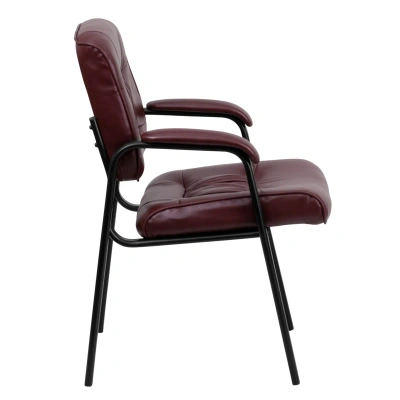Flash Furniture Burgundy Leather Executive Side Reception Chair With Black Metal Frame In Dark Red