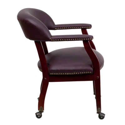 Flash Furniture Burgundy Top Grain Leather Conference Chair With Accent Nail Trim And Casters In Dark Red