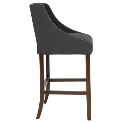 Flash Furniture Carmel Series 30" High Transitional Tufted Walnut Barstool With Accent Nail Trim In Black Fabric