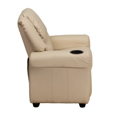 Flash Furniture Contemporary Beige Vinyl Kids Recliner With Cup Holder And Headrest