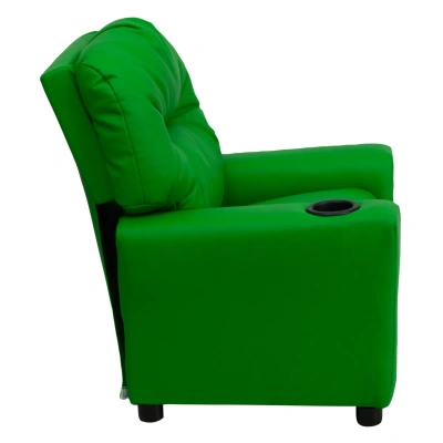 Flash Furniture Contemporary Green Vinyl Kids Recliner With Cup Holder