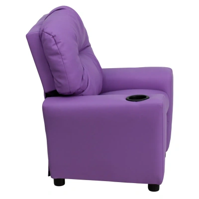 Flash Furniture Contemporary Lavender Vinyl Kids Recliner With Cup Holder In Purple