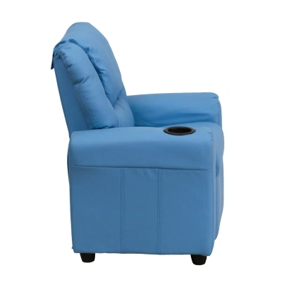 Flash Furniture Contemporary Light Blue Vinyl Kids Recliner With Cup Holder And Headrest