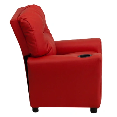 Flash Furniture Contemporary Red Vinyl Kids Recliner With Cup Holder