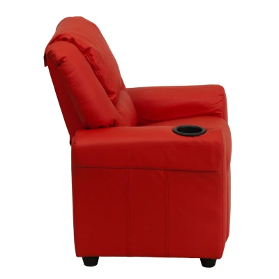 Flash Furniture Contemporary Red Vinyl Kids Recliner With Cup Holder And Headrest