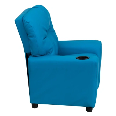 Flash Furniture Contemporary Turquoise Vinyl Kids Recliner With Cup Holder In Blue
