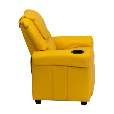 Flash Furniture Contemporary Yellow Vinyl Kids Recliner With Cup Holder And Headrest