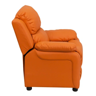 Flash Furniture Deluxe Padded Contemporary Orange Vinyl Kids Recliner With Storage Arms