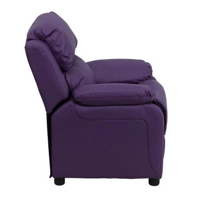 Flash Furniture Deluxe Padded Contemporary Purple Vinyl Kids Recliner With Storage Arms