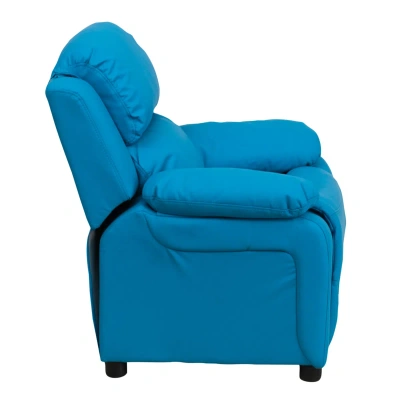 Flash Furniture Deluxe Padded Contemporary Turquoise Vinyl Kids Recliner With Storage Arms In Blue