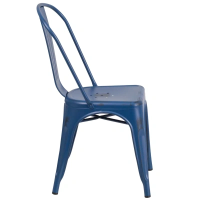 Flash Furniture Distressed Antique Blue Metal Indoor-outdoor Stackable Chair