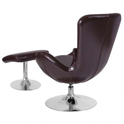 Flash Furniture Egg Series Brown Leather Side Reception Chair With Ottoman