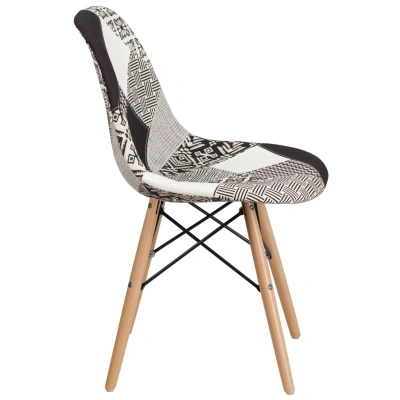 Flash Furniture Elon Series Turin Patchwork Fabric Chair With Wood Base In Multi