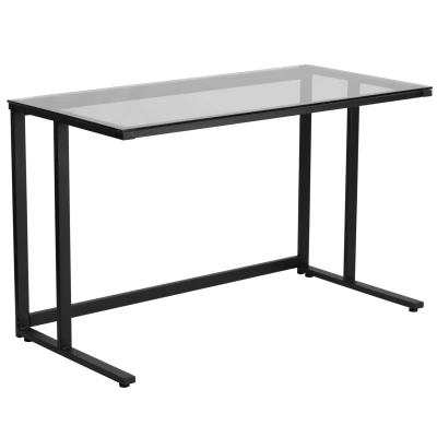 Flash Furniture Glass Desk With Black Pedestal Metal Frame In No Color
