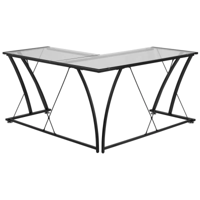Flash Furniture Glass L-shape Computer Desk With Black Metal Frame In No Color