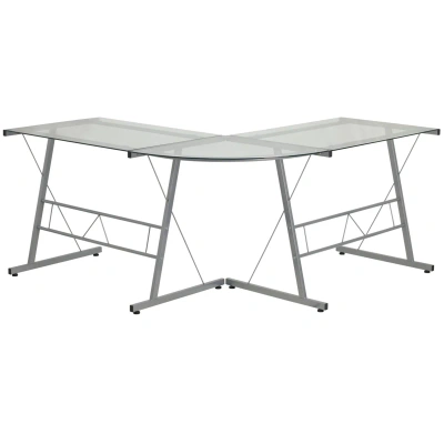 Flash Furniture Glass L-shape Computer Desk With Silver Metal Frame In No Color