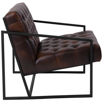 Flash Furniture Hercules Madison Series Bomber Jacket Leather Tufted Lounge Chair In Brown