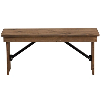 Flash Furniture Hercules Series 40'' X 12'' Antique Rustic Solid Pine Folding Farm Bench In Brown