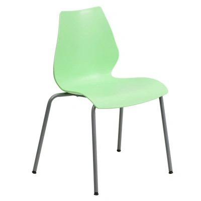 Flash Furniture Hercules Series 770 Lb. Capacity Stack Chair With Lumbar Support And Silver Frame In Green