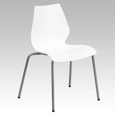 Flash Furniture Hercules Series 770 Lb. Capacity Stack Chair With Lumbar Support And Silver Frame In White