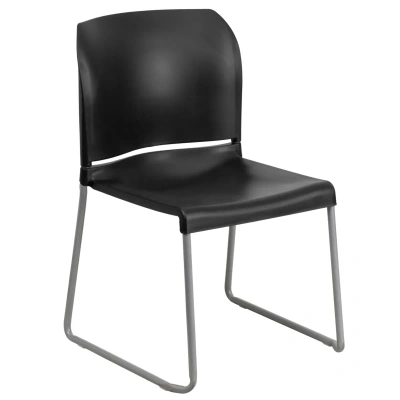 Flash Furniture Hercules Series 880 Lb. Capacity Full Back Contoured Stack Chair With Sled Base In Black