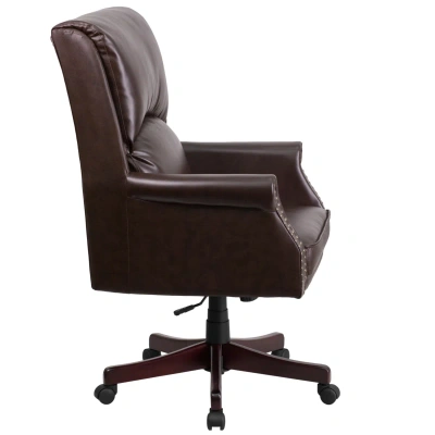 Flash Furniture High Back Pillow Back Brown Leather Executive Swivel Chair With Arms In Dark Red
