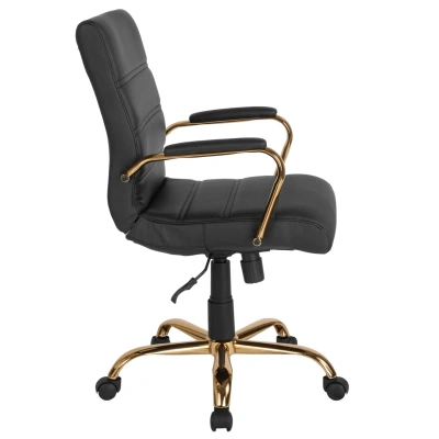 Flash Furniture Mid-back Black Leather Executive Swivel Chair With Gold Frame And Arms