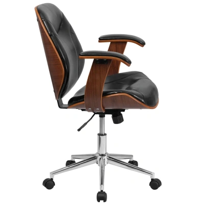 Flash Furniture Mid-back Black Leather Executive Wood Swivel Chair With Arms